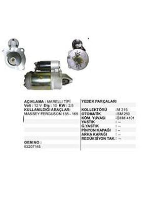 MARŞ MOTORU 12V - Massey Ferguson 135 - 240 - 63207145 -   1  Adet